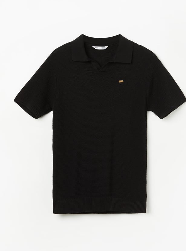 FAME FOREVER Boys Knit Johnny Collar T-shirt